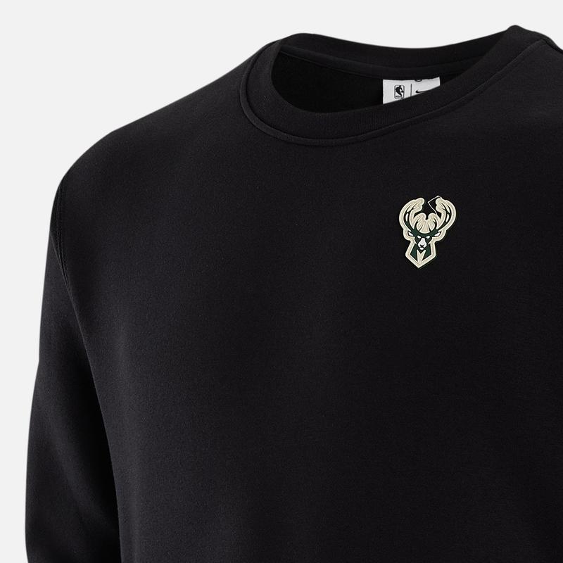 Nike Milwaukee Bucks Logo Print Crew Neck Thick Pullover Sweatshirt Men Tops Black DR2285-010