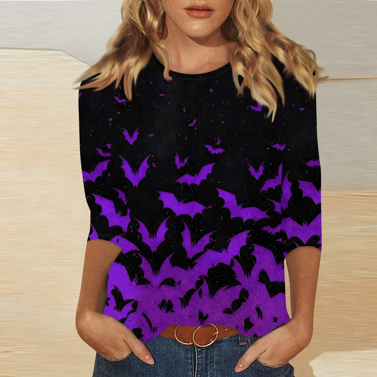 

Жіноча модна повсякденна футболка 3/4 з круглим вирізом і принтом L фіолетовий