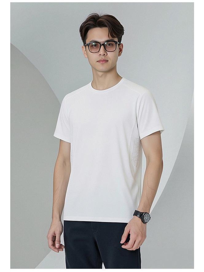 Camiseta de Algodón Unisex Transpirable de Secado Rápido, con Agujeros Laterales Respirables, Cuello Redondo, Manga Corta para Deportes al Aire Libre y Uso Casual