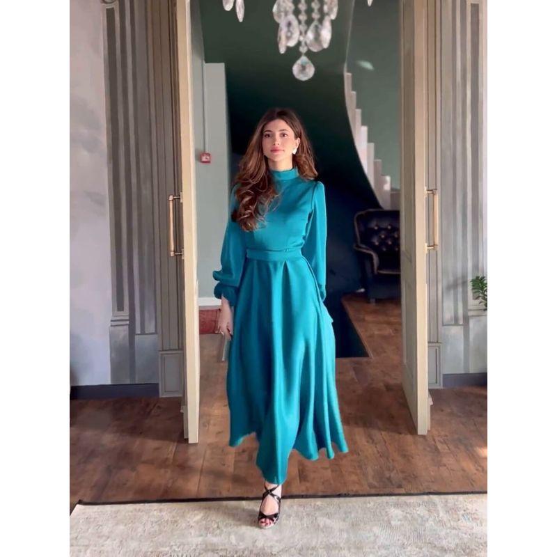 Elegant Ruffle Party Dress French Style Elegance Ruffles Long Sleeves Stand Collar High Waist Dress
