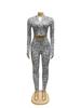 European & American Women's Spring/Autumn Half-High Collar Zipper Cropped Top with Long Sleeve & High-Waisted Pants Two-Piece Set