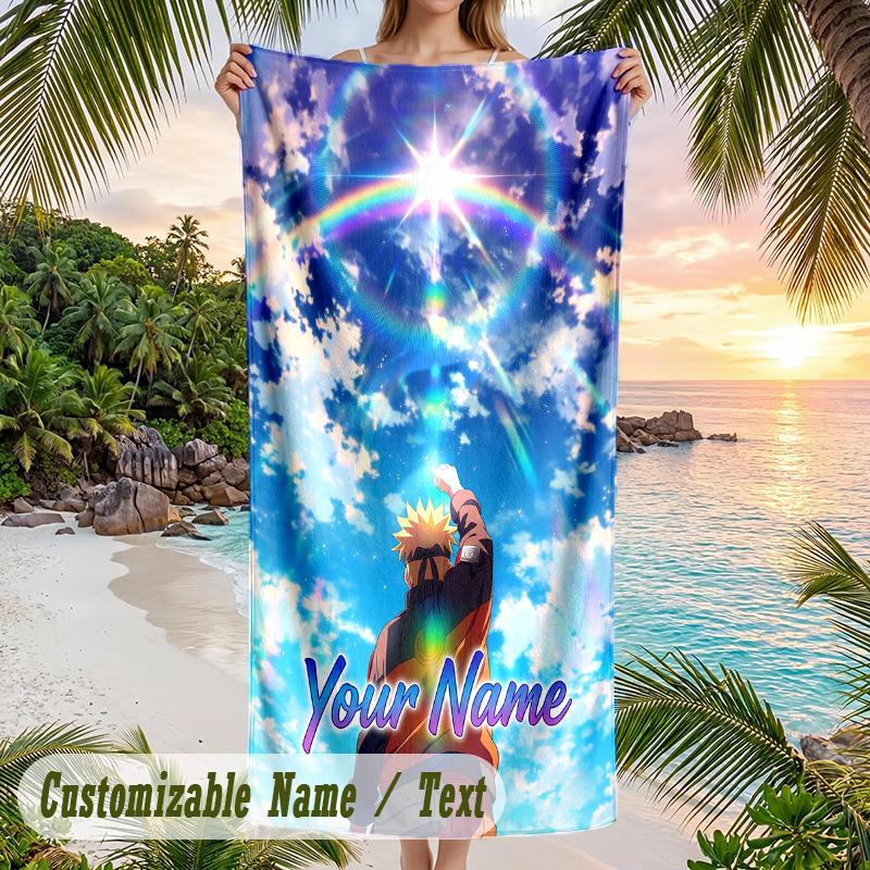 Naruto Beach Towel, Personalized Custom Name Text, Quick Dry Large Absorbent Towel For Beach Pool
