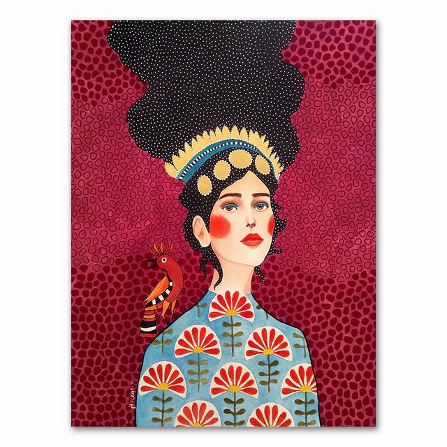 

Абстрактная девушка волосы цветок птица настенная живопись на холсте плакаты на скандинавскую тему и принты винтажные настенные панно для декора гостиной без рамки 21*30cm