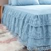 Fustă de pat cu volan din dantelă Fusta de pat cu 3 straturi Cuvertură de pat Dormitor Așternut de pat Fustă de pat Husă de saltea anti-alunecare Couvre Lit