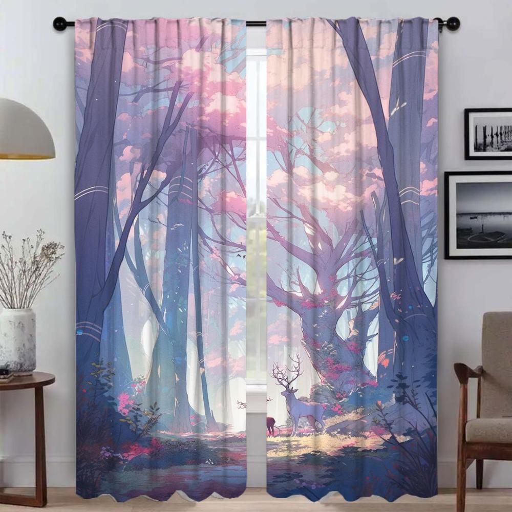 Curtains for Living Room Curtain Sky and Ocean Kitchen Curtains 2 Pieces Halloween Decoration Tulle for Bedroom Partition Camera