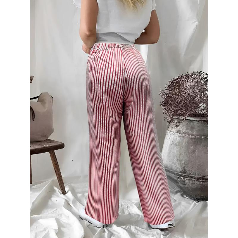 DAFIFY Women's Fashion Casual Stripe Print High Waist Trousers Pants & Capris