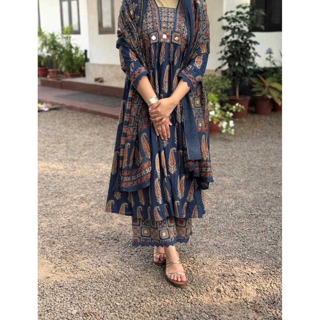 Indian Traditional Cotton Kurta Palazzo Dupatta Set Women Ethnic Salwar Kameez