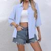 Women's Casual Solid Color Button-down Shirt Three-quarter Sleeve Dress Shirt Lapel Work Shirt With Pockets