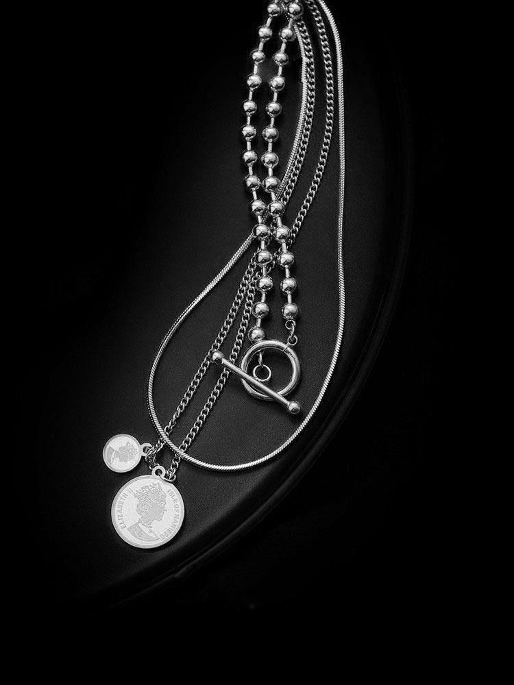 

Новый геометрический круглый медальон из нержавеющей стали 316L, кулон с Т-образной цепочкой, многослойная цепочка, ожерелье, женские свадебные аксессуары