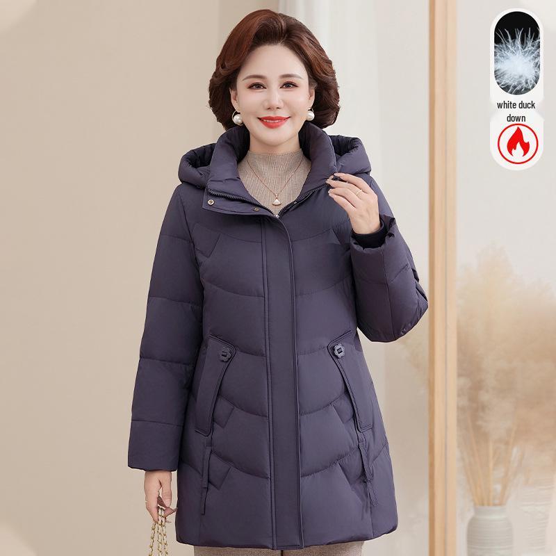 

Women s Mid-Length Hooded Down Jacket - Warm White Duck Down Coat for Middle-Aged and Elderly 3XL (110-125 jin)