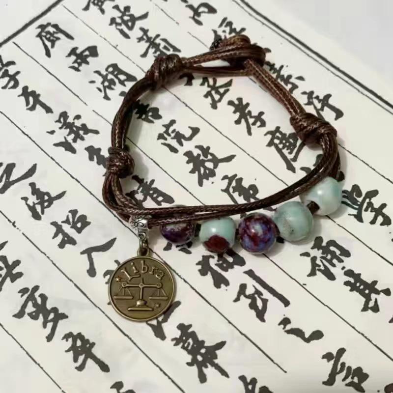 Twelve Constellations Ceramic Punk Leather Bracelet