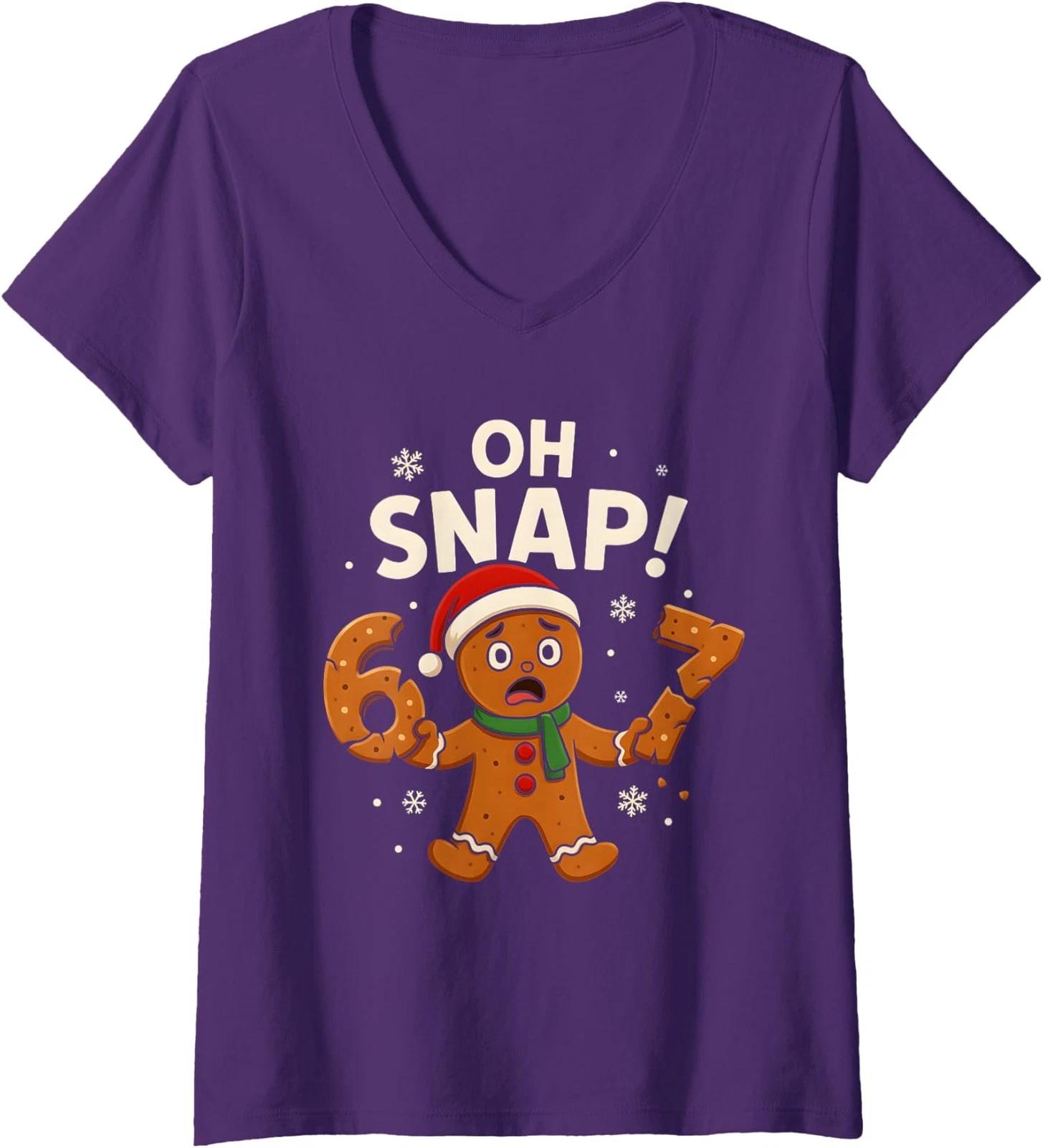 

Nice Naughty 67 Christmas Six Seven Meme Funny Ladies V-Neck Tshirt 3XL