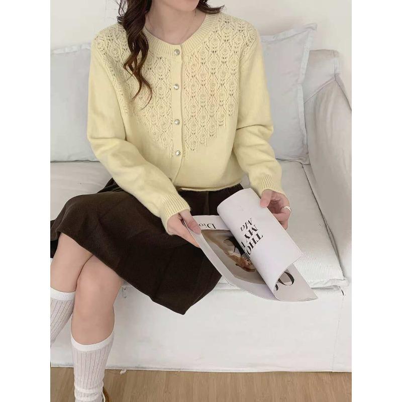 Hollow Knitted Cardigan Top Women's New High-end Design Sense Lazy Wind Soft Waxy Casual Versatile Sweater Jacket