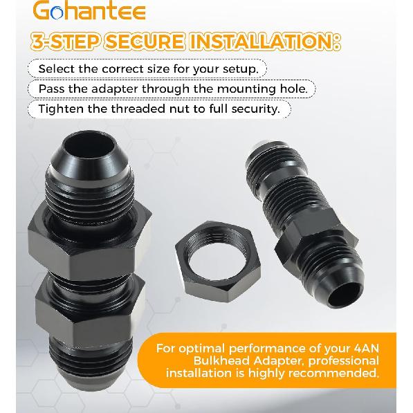 8AN Male Flare Straight Bulkhead Fitting Adapter with 8AN Nut | Union Adapter Aluminum Black Automotive Fuel System Accessory 2Pcs