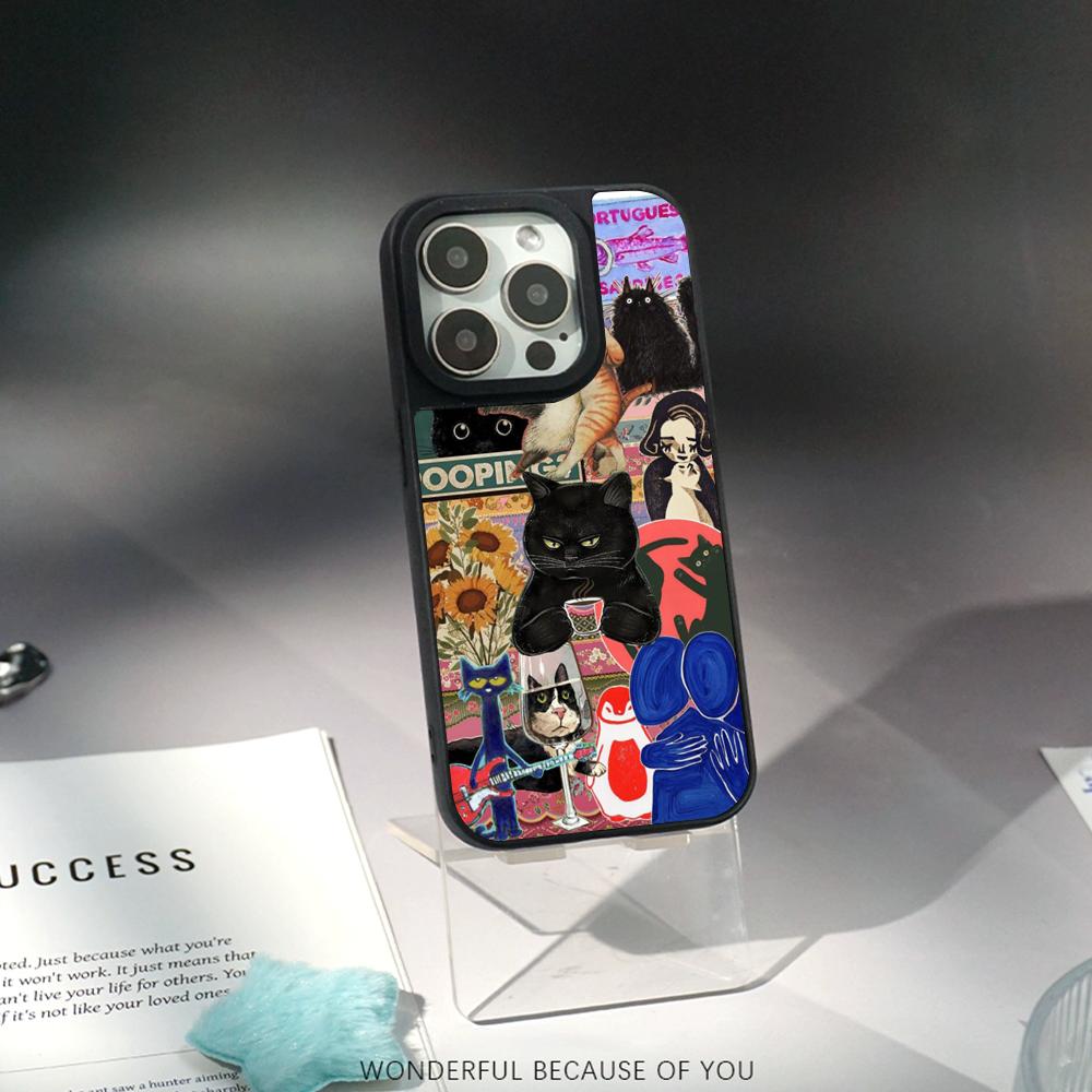 

Cat universe cute fashion design Phone Case for iPhone 17 16 e 15 14 13 12 Pro Max Sheepskin Silver-edged protective case iPhone 16 Pro