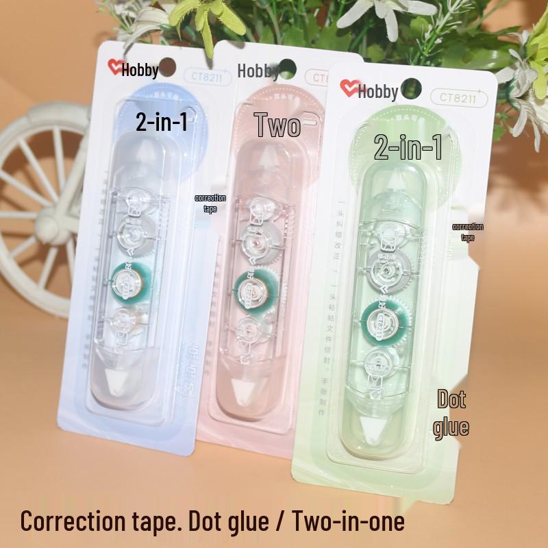 Double-Headed 2-in-1 Correction Tape & Dot Glue - 3m Each, Dual-Sided Adhesive Correction Tool. 2-in-1 Dot Glue + Correction Tape
