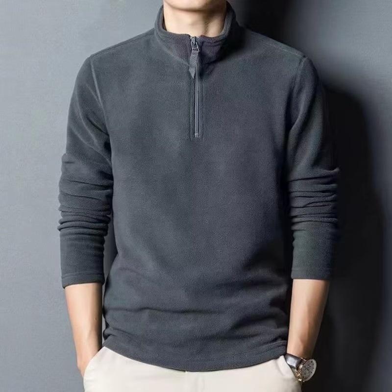 Autumn Winter Warm Polo Shirts Men's Lamb Wool Sweatshirt Standing Neck Half Zip Long Sleeve Fashion Versatile Men Tees Tops