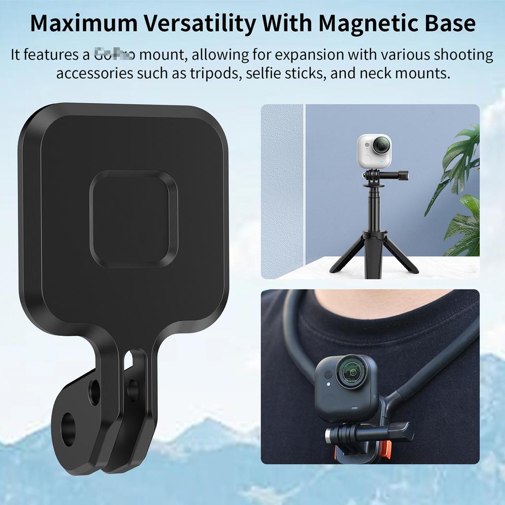 Quick Mounting Magnetic Base Aluminum Alloy Magnets Expansion Adapter with 2 Prong Adapter Fit for Insta360 GO Ultra