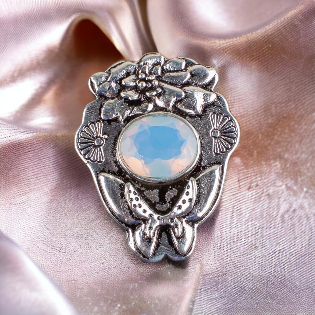 925 Solid Silver Semi Precious Gemstone Oxidised Designer Jewelry Pendant 1.37" CP-6