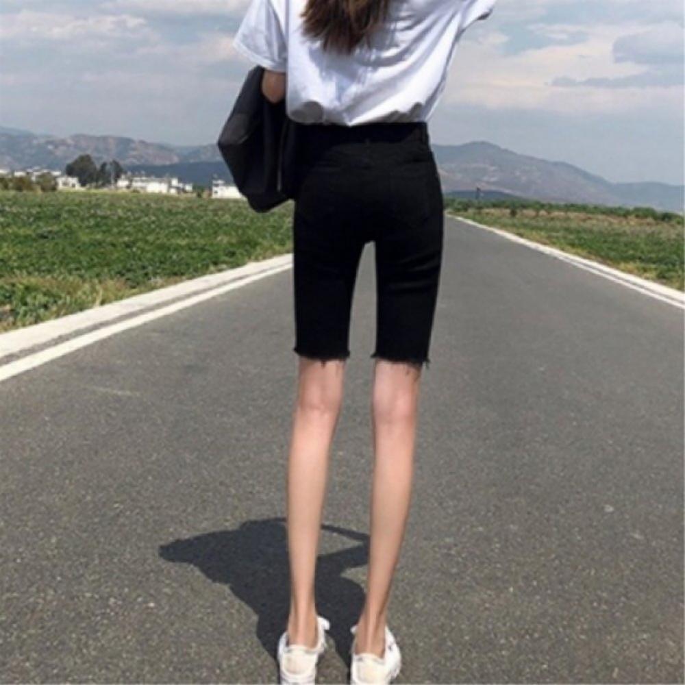 New Arrivals Open Run Women High Waist Black Span 5 Point Skinny Pants