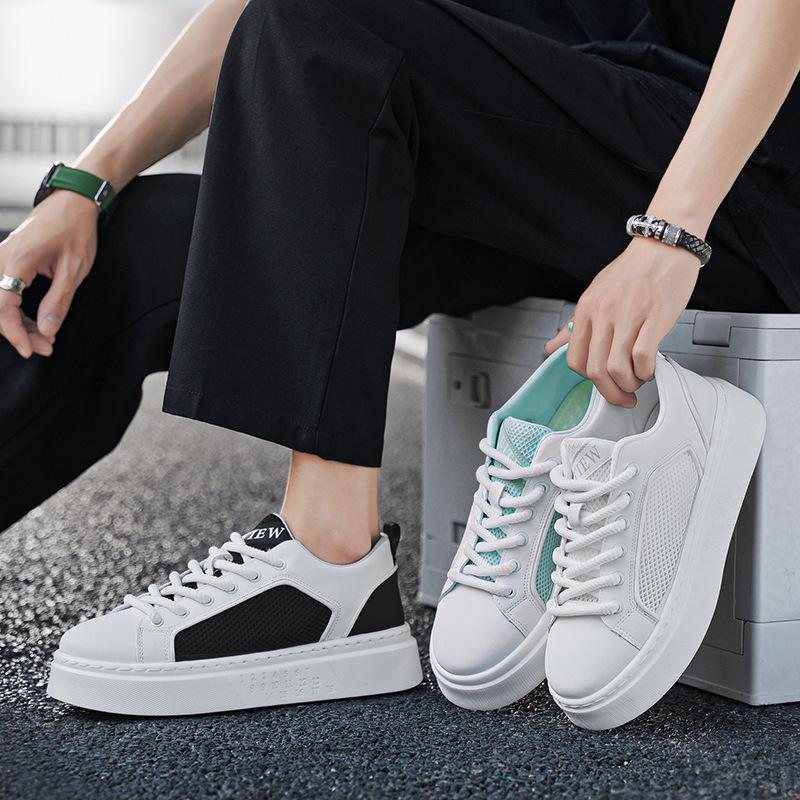2026 Masculino Zapatos Thick-soled Mesh Panel Shoes Breathable Casual Shoes Comfort Versatile White Shoes Flat Non-slip Sneaker