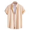 2025 Men's Solid Color Short Sleeve Lapel Shirt - European & American Casual