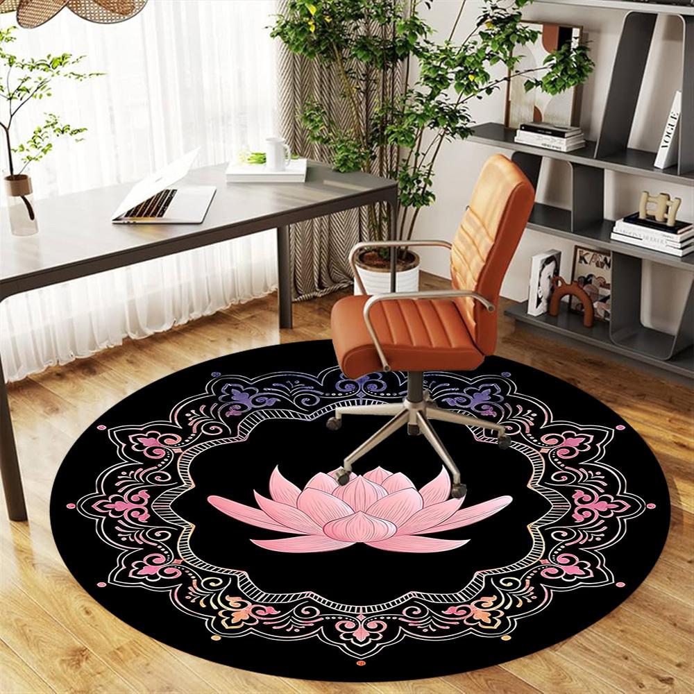 1pc Lotus Mandala Round Chair mat office Area Rug - Non-Slip, Floor Mat for Office, Bedroom, and Indoor Decor p127113
