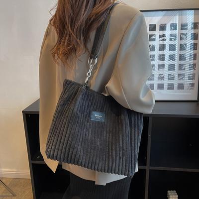 1 Stück Einfarbige Tragetasche mit großer Kapazität Mode Kord Ein Schulter Damen Tasche Kann iPad aufnehmen