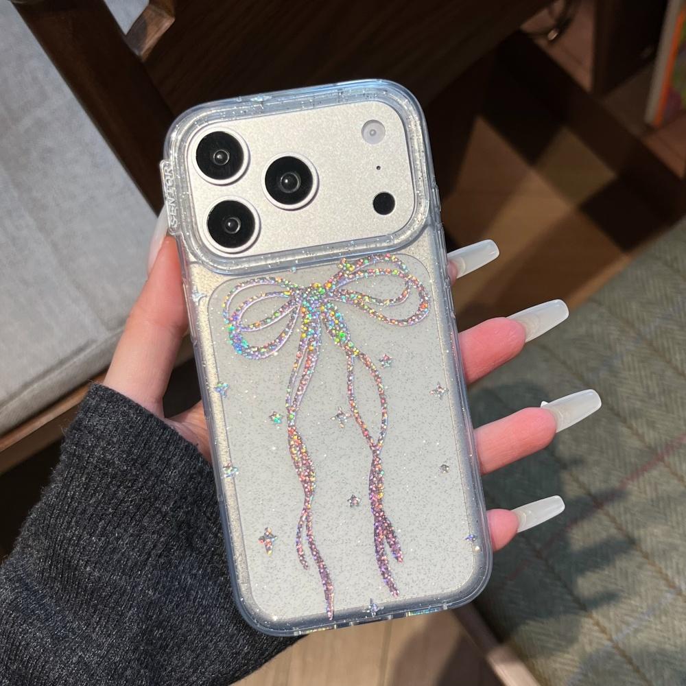 Aplicável à capa de telemóvel Apple 17promax laço com glitter iphone16pro transparente super popular explosão 15 única bonita senso avançado 14