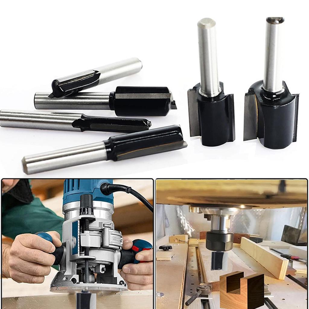 6 Piece Carbide Milling Cutter Set for Woodworking Dual Edge Design Multiple Sizes Alloy Steel Router Bits Compatible with Electric Engravers