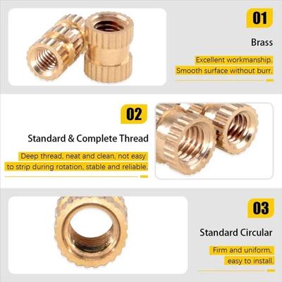 220Pcs M2 M2.5 M3 M4 M5 M6 Brass Heat Set Insert Nuts Precision Machined CNC Machining Knurled Threaded Inserts