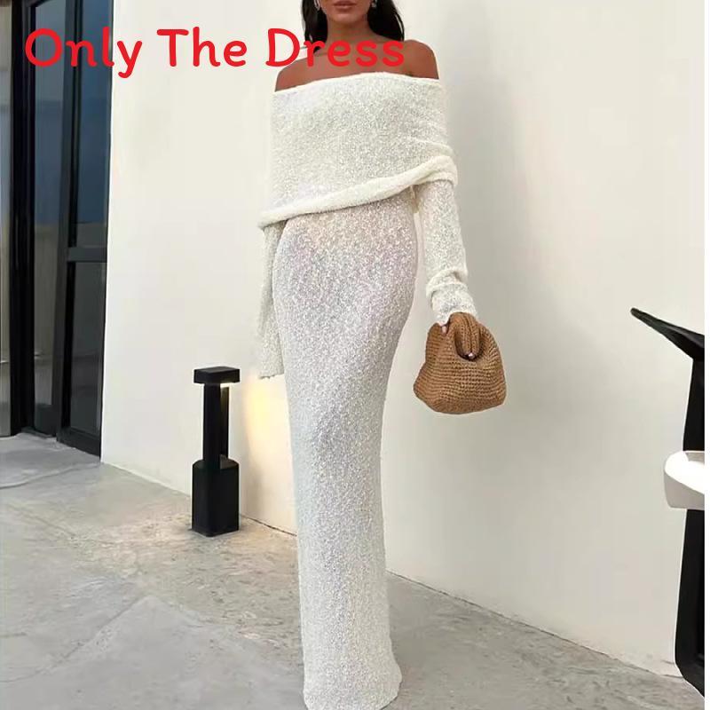 Summer French Beach Dress With Long Sleeves And Off Shoulder Style For Casual Women