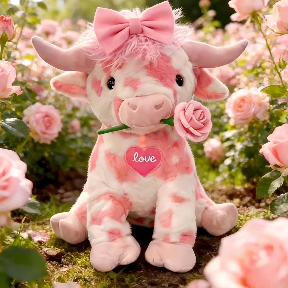Pink Highland Cow Valentine s Day Gift, 2026 Upgraded Pink Highland Cow Plush Toy, 14-Inch Highland Cow Plush Toy