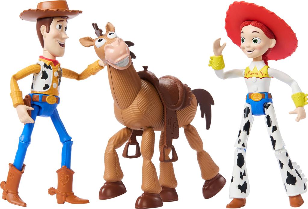 Mattel Disney Pixar Storytellers Toy Story 3-Pack Woody, Jessie & Bullseye 4-Inch Authentic Poseable Figures Key Character Collectibles
