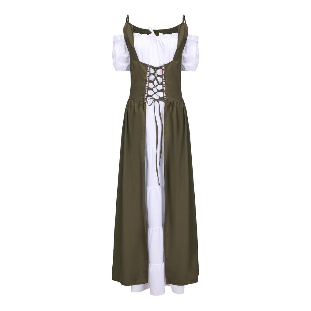 Medieval Renaissance Lace-Up Corset Dress - European & American Vintage Halloween Costume.