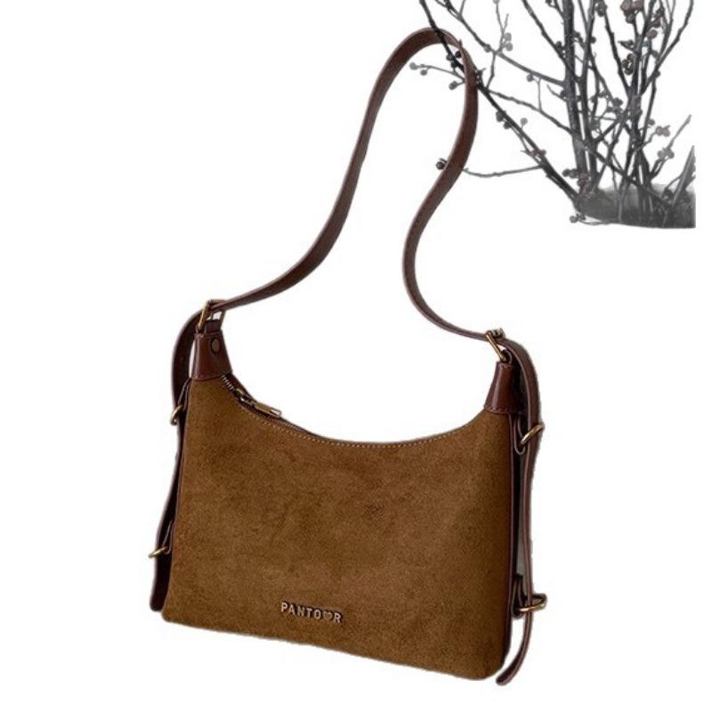 New Retro Commuter Large Capacity Matte Texture Shoulder Bag Suede Leather Commuter Tote Bag Underarm Bag