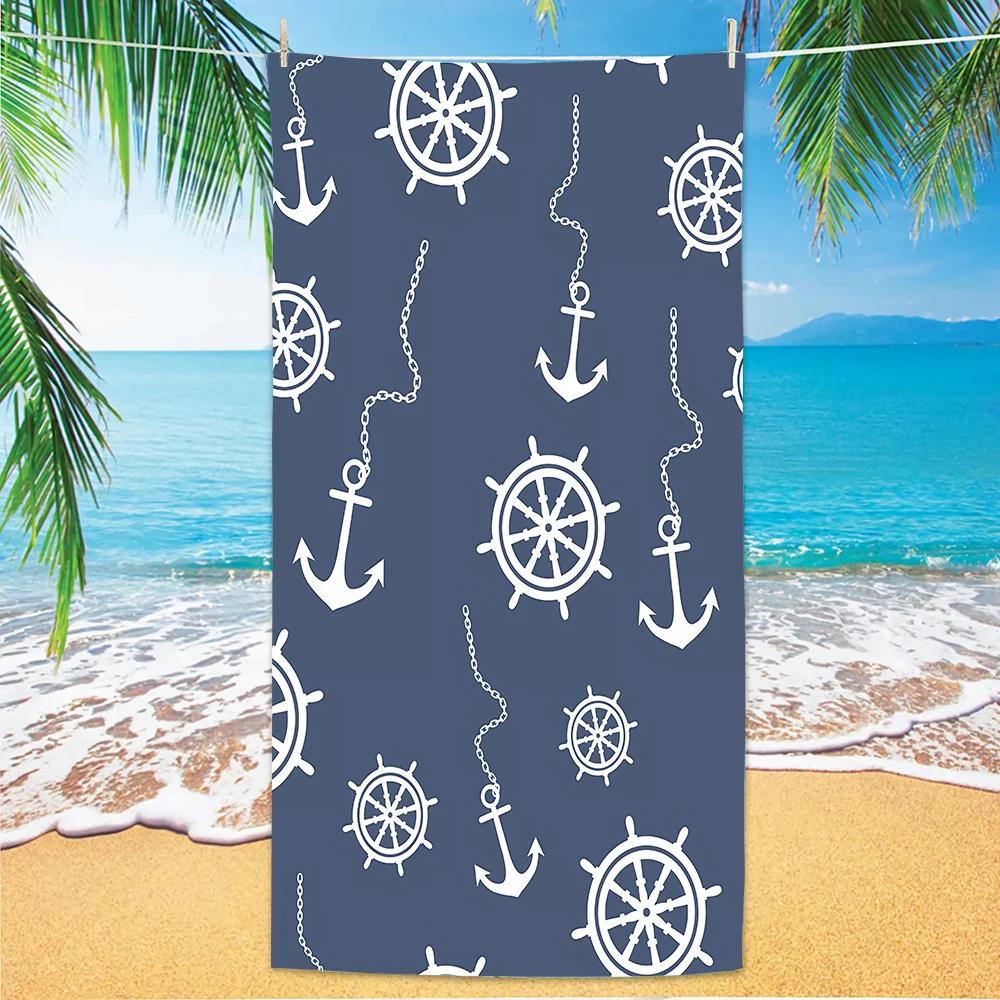 

Nautical Pattern Beach Towel, Digital Printing Thin Quick-Dry Anti-Sand Microfiber Lightweight for Swim Yoga Travel Gym Gift W30*H60(CM)