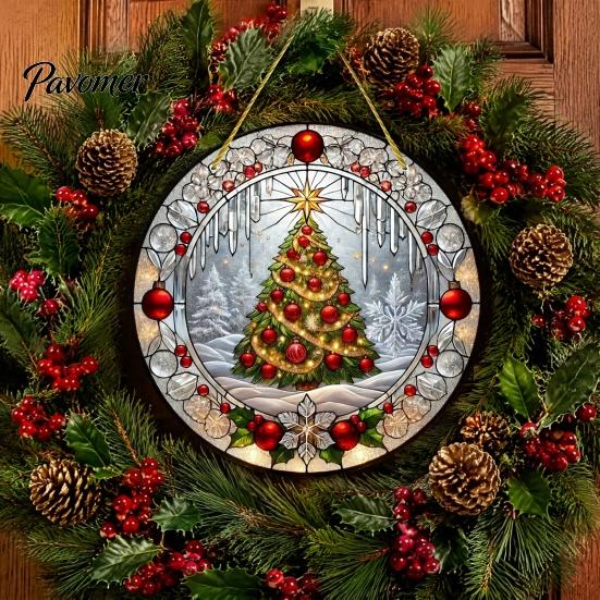 Transparent Acrylic Hanging Ornaments Stained Glass Style Window Hanging, Christmas Tree Snow Scene Holiday Home Ornament Suncatcher, Door Decor