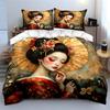 Elegant Geisha with Golden Background Print Bedding Set 1 Duvet Cover 2 Pillowcases for Adult and Children Luxury Gift