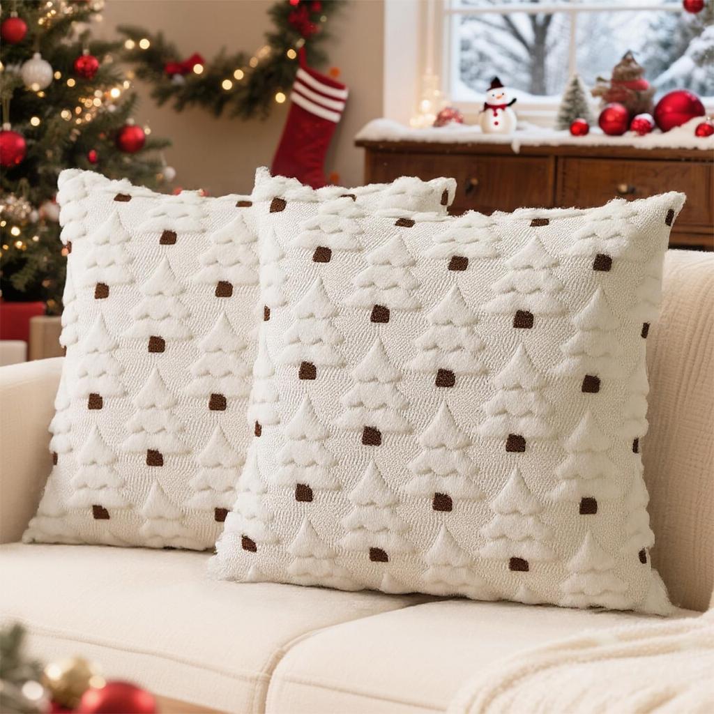 Christmas Lights Embroidered Pillow Case American Retro Living Room Sofa Pillow Cushion Christmas Atmosphere Home Decoration