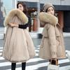 Womens Mid-Length Parka Winter Hooded Puffer Coat With Fur Trim Slim Fit Warm Outerwear
