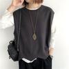 Damen Asymmetrische Strickweste Einfarbige Dünne Schichtjacke Vintage Rundhals Locker Ärmellose Jacke Oberbekleidung Pullover