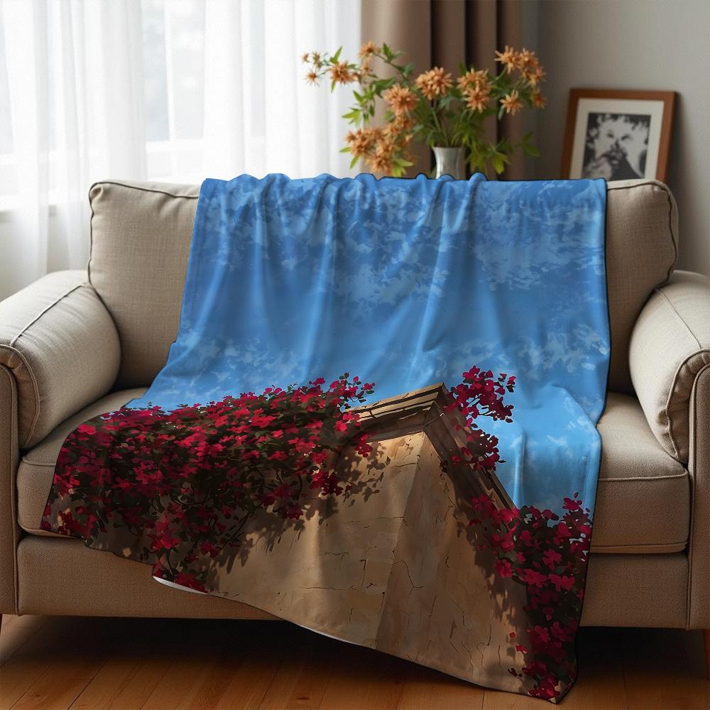 Vivid Poppy Floral Soft Flannel Blanket Breathable Warm Throw for Office Car Sofa Kids Room Birthday Xmas Gift