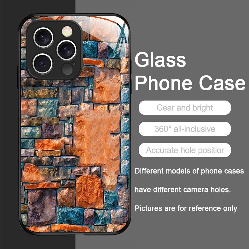 Creative Colorful Brick Texture Printed Tempered Glass Phone Case for IPhone 17 16 Pro Max 15 14 Plus 13 12 Mini 11 PROMAX Cover