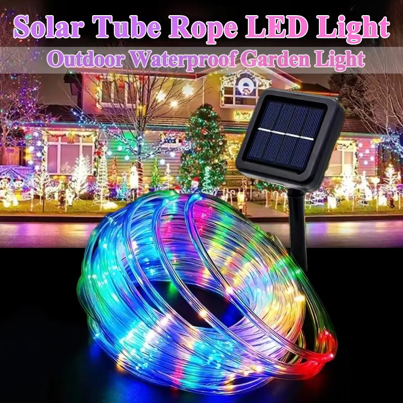 LED Solar String Lights Garden Waterproof Tube Rope Lamp Christmas Garland Fairy Lights For Outdoor Holiday Home Decoration