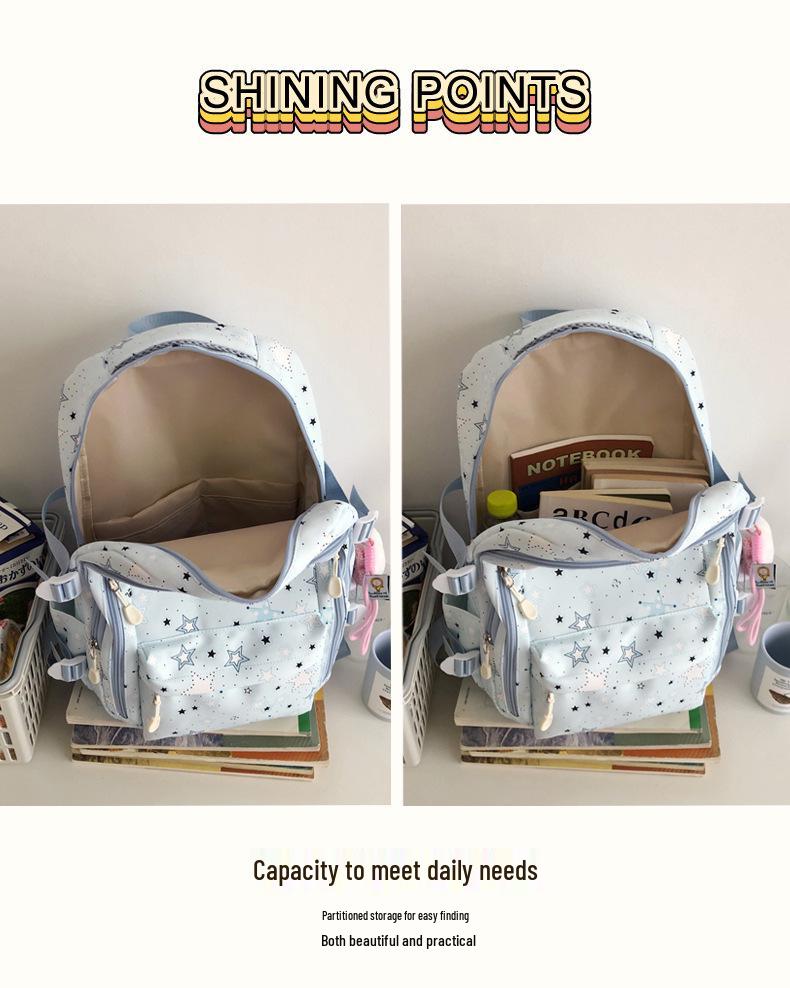 Japanese & Korean Style Backpack for Middle School Girls – Trendy Star Design, Ideal for School & Outings