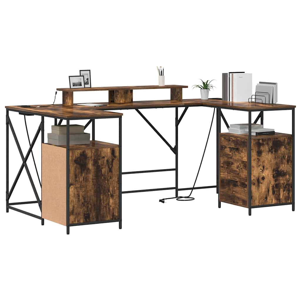 Desk with Shelf Smoked Oak 182 x 101 x 87.5 cm