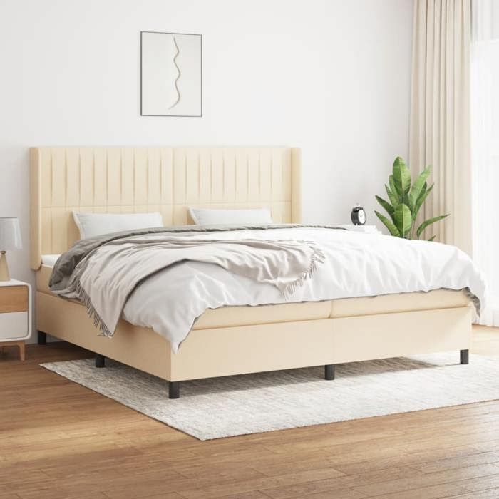 3131622 vidaXL Lit à sommier tapissier avec matelas Crème 200x200 cm Tissu