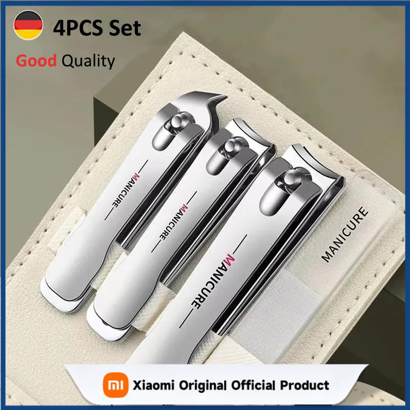 Xiaomi New Nail Clippers Set 4 PCs with Rotating Leather Bag Professional Trimmer Pedicure Care Tools Manicure Set Home Care Gift