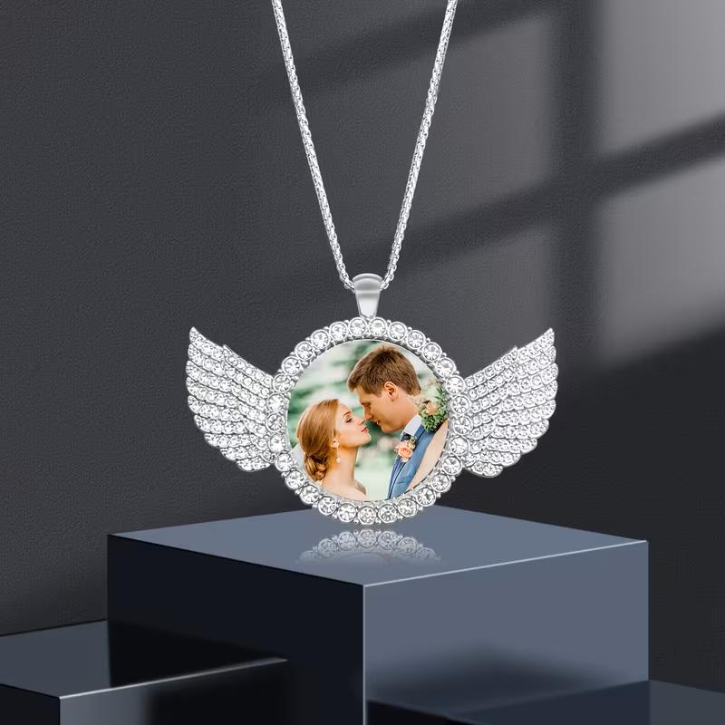 Collana con ali personalizzata con immagine, regalo commemorativo, adatta come regalo per fidanzato, regalo per fidanzata, regalo per la festa del papà